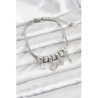 Pirinç Gümüş Renk Charmlı Kadın Bileklik TJ-BB8192