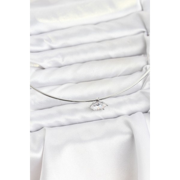 Pirinç Gümüş Renk Choker Model Zirkon Taşlı Kadın Kolye TJ-BKO10816