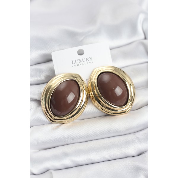Pirinç Kahverengi Badem Model Vintage Gold Kadın Küpe - TJ-BKP11590