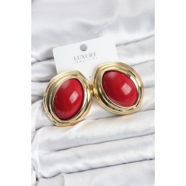 Pirinç Kırmızı Badem Model Vintage Gold Kadın Küpe TJ-BKP11592
