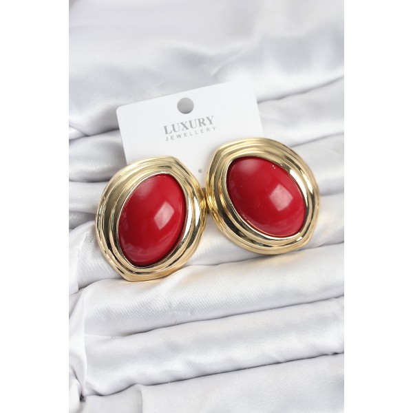 Pirinç Kırmızı Badem Model Vintage Gold Kadın Küpe TJ-BKP11592