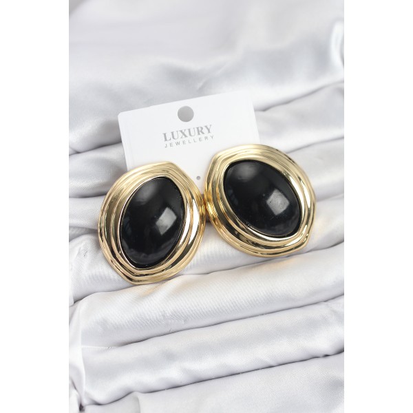 Pirinç Siyah Badem Model Vintage Gold Kadın Küpe TJ-BKP11593