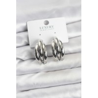 Gümüş Renk Pirinç Yarım Halka Model Kadın Küpe TJ-BKP11603