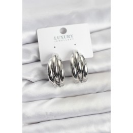 Gümüş Renk Pirinç Yarım Halka Model Kadın Küpe TJ-BKP11603
