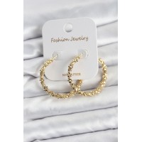 Pirinç Gold Renk Tırtıklı Halka Model Kadın Küpe - TJ-BKP11606