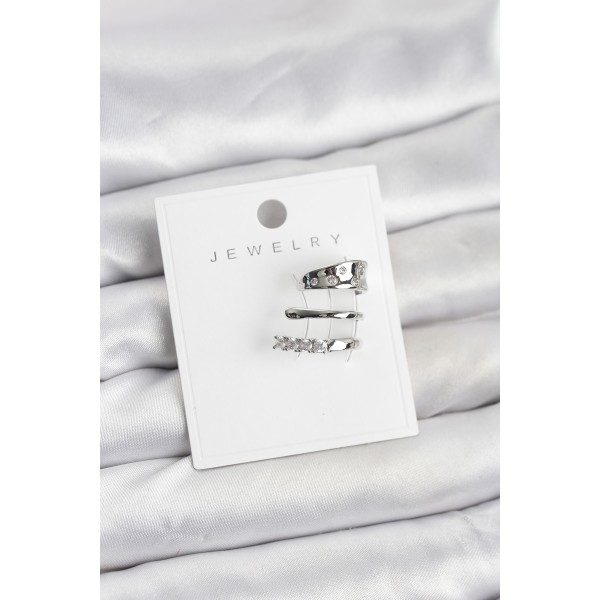 Gümüş Renk Zirkon Taşlı Pirinç Kıkırdak Küpe TJ-BKP11614