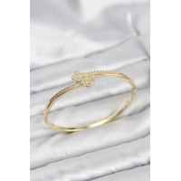 Pirinç Gold Renk Zirkon Taşlı Yonca Model Kadın Kelepçe Bileklik TJ-BB8227