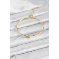 Zirkon Taşlı Yonca Model Gold Renk Kadın Bileklik TJ-BB8235