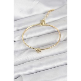 Zirkon Taşlı Yonca Model Gold Renk Kadın Bileklik TJ-BB8235