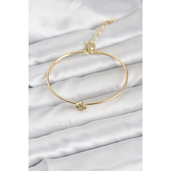 Zirkon Taşlı Yonca Model Gold Renk Kadın Bileklik TJ-BB8235