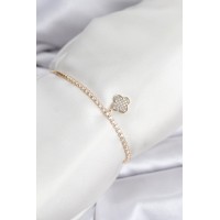 Yonca Model Zirkon Taşlı Gold Renk Asansörlü Su Yolu Bileklik TJ-BB8244