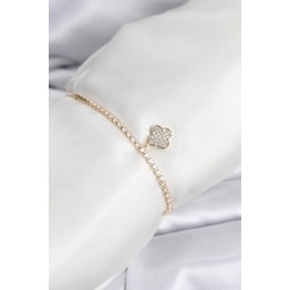 Yonca Model Zirkon Taşlı Gold Renk Asansörlü Su Yolu Bileklik TJ-BB8244