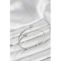 Kalp Model Pirinç Gümüş Renk Kadın Bileklik TJ-BB8256