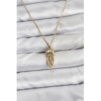 316L Çelik Zincir Gold Renk Deniz Anası Model Zirkon Taşlı Kadın Kolye - TJ-BKO10842