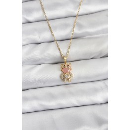 316L Çelik Zincir Gold Renk Teddy Bear Model Zirkon Taşlı Kadın Kolye TJ-BKO10852