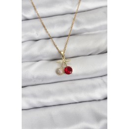 316L Çelik Zincir Gold Renk Kiraz Model Zirkon Taşlı Kadın Kolye TJ-BKO10854