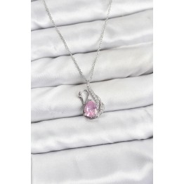 316L Çelik Zincir Gümüş Renk Pembe Kuğu Model Zirkon Taşlı Kadın Kolye TJ-BKO10866