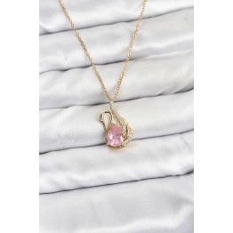 316L Çelik Zincir Gold Renk Pembe Kuğu Model Zirkon Taşlı Kadın Kolye TJ-BKO10867