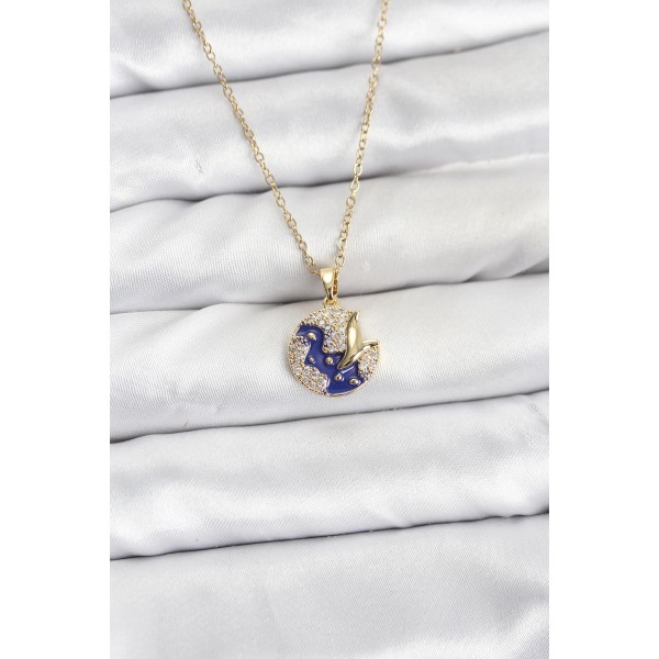 316L Çelik Zincir Gold Renk Gece Model Zirkon Taşlı Kadın Kolye TJ-BKO10891