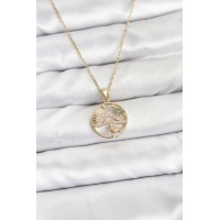 316L Çelik Zincir Gold Renk Şans Kolyesi Model Zirkon Taşlı Kadın Kolye TJ-BKO10899