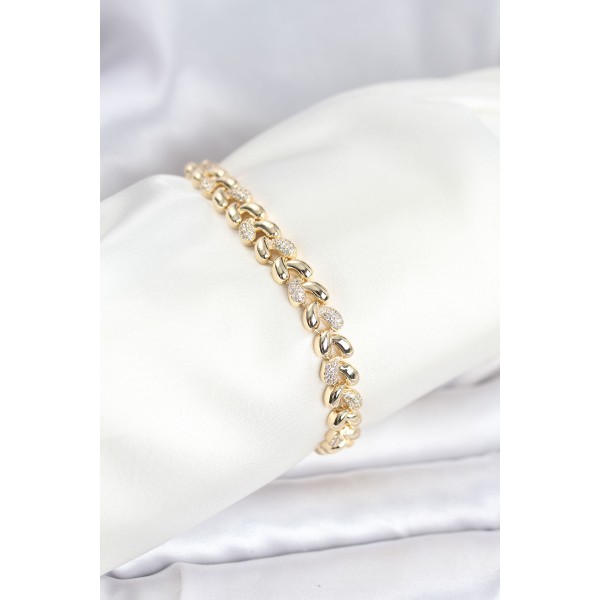 Pirinç Gold Renk VIP Seri Sarmal Damla Model Zirkon Taşlı Kadın Bileklik TJ-BB8268