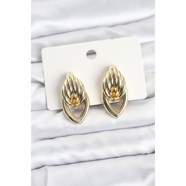 Pirinç Gold Renk Sarmal Damla Model Vintage Kadın Küpe TJ-BKP11638