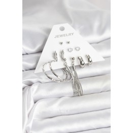 Gümüş Renk Pirinç 6 Çiftli Kadın Küpe Seti TJ-BKP11331