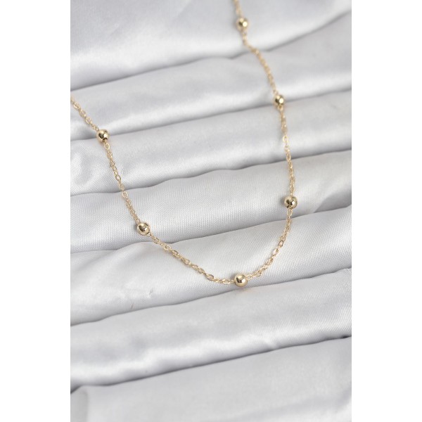 CM 14K Gold Renk Pirinç Top Zincirli 60 cm Kadın Kolye TJ-BKO10940