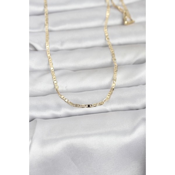CM 14K Gold Renk Lazerli Yassı Model Zincirli 60 cm Kadın Kolye TJ-BKO10966