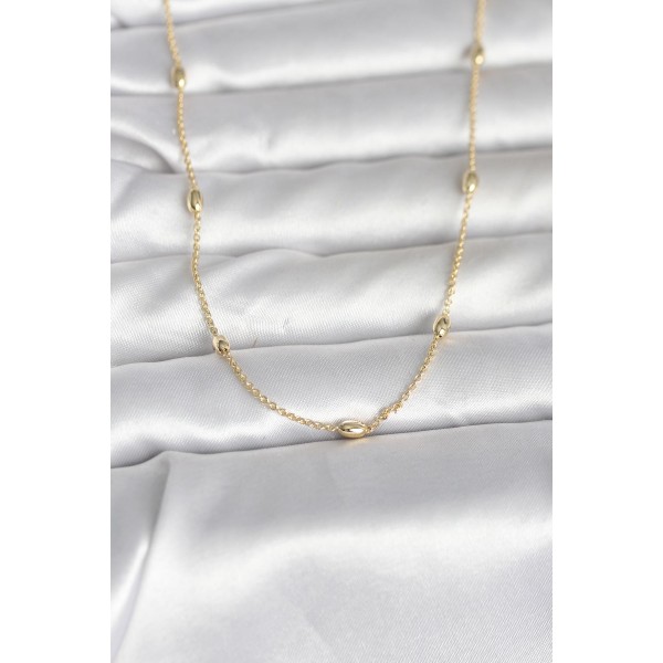 CM 14K Gold Renk Damla Topçuk Model Zincirli 60 cm Kadın Kolye TJ-BKO10980