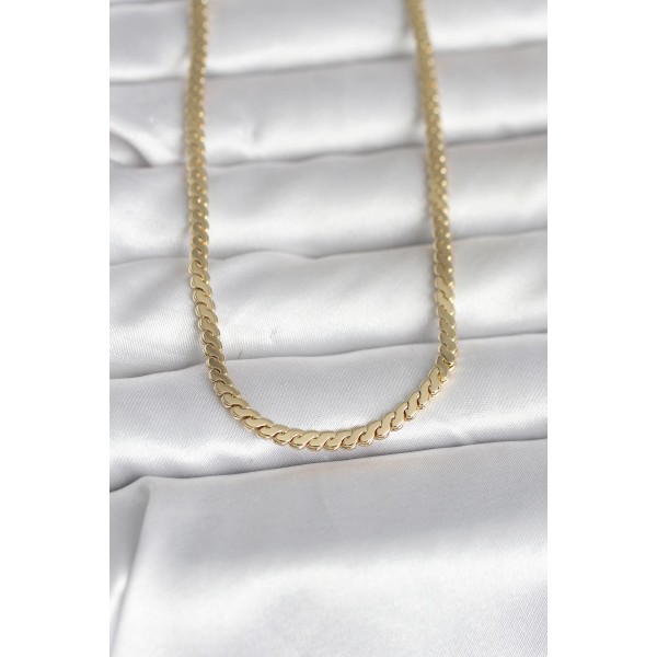 CM 14K Gold Renk Yassı Ezme Zincir Model 60 cm Kadın Kolye TJ-BKO10996