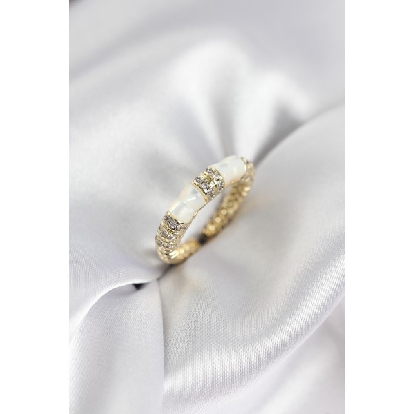 Zirkon Taşlı Kemik Model Gold Renk Kadın Yüzük TJ-BYK3932