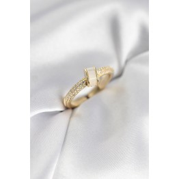 Zirkon Taşlı Sedefli Gold Renk Kadın Yüzük TJ-BYK3942
