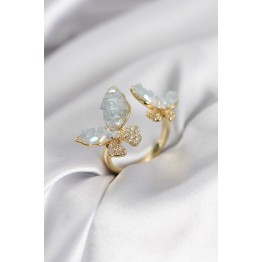 Gold Renk Mavi Model Zirkon Taşlı Kadın Yüzük TJ-BYK3946