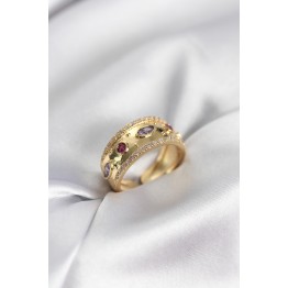 Gold Renk Zirkon Taşlı Vintage Kadın Yüzük TJ-BYK3959