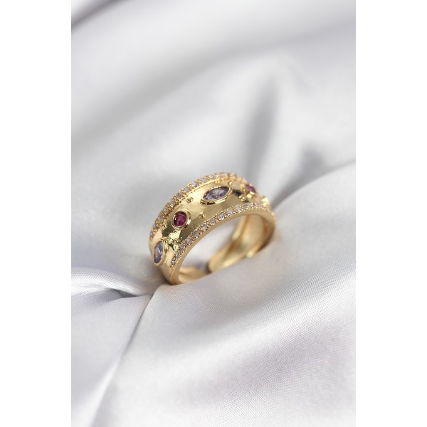 Gold Renk Zirkon Taşlı Vintage Kadın Yüzük TJ-BYK3959