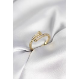 Zirkon Taşlı Gold Renk Yassı Çivi Model Kadın Yüzük TJ-BYK3961
