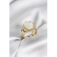 Gold Renk Beyaz Taşlı Vintage Kadın Yüzük TJ-BYK3964