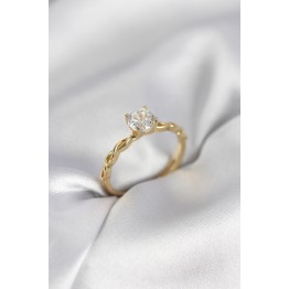 Gold Renk Sarmal Zincir Model Tek Taş Model Zirkon Taşlı Kadın Yüzük TJ-BYK3975