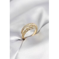 Gold Renk Zirkon Taşlı Sarmal Kadın Yüzük TJ-BYK3985