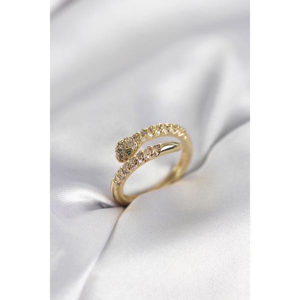Yılan Model Gold Renk Zirkon Taşlı Kadın Yüzük TJ-BYK3989
