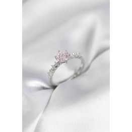 Gümüş Renk Pembe Tek Taş Model Zirkon Taşlı Kadın Yüzük TJ-BYK3992