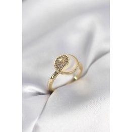 Ay Yıldız Model Gold Renk Zirkon Taşlı Kadın Yüzük TJ-BYK3995