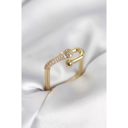 Gold Renk Zirkon Taşlı Tifani Model Kare Kadın Yüzük TJ-BYK4001
