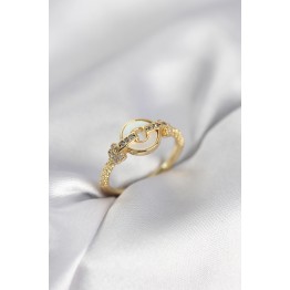 Gold Renk Daire Form Sedef ve Zirkon Taşlı Kadın Yüzük TJ-BYK4003