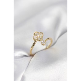 Gold Renk Zirkon Taşlı Yonca Model Kadın Yüzük TJ-BYK4005