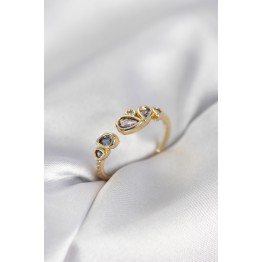 Gold Renk Mor Damla Zirkon Taşlı Kadın Yüzük TJ-BYK4018