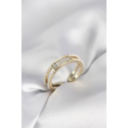 Baget Zirkon Taşlı Gold Renk İncili Kadın Yüzük TJ-BYK4032
