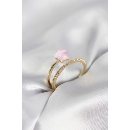 Gold Renk Zirkon Taşlı Pembe Halley Model Kadın Yüzük TJ-BYK4040
