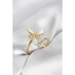 Gold Renk Yusufçuk Model Zirkon Taşlı Kadın Yüzük TJ-BYK4044